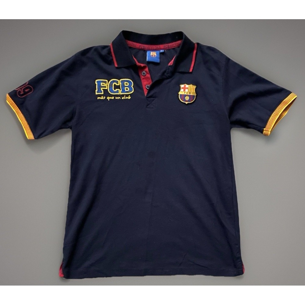 FC Barcelona Short Sleeve Polo Shirt Blue Soccer Embroidered Logo Large JBHS